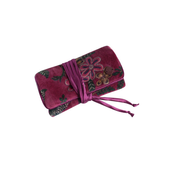Earth Squared Plum Printed Velvet Jewellery Roll