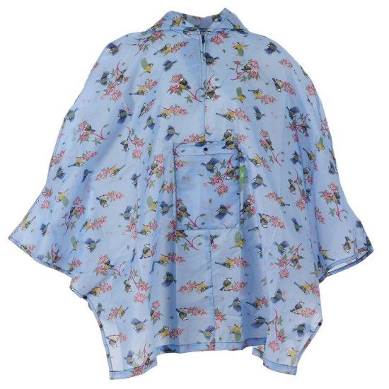 Eco Chic Blue Tits Waterproof Foldable Adult Poncho