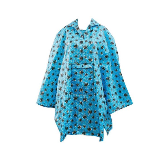 Eco Chic Bumble Bees Blue Waterproof Foldable Adult Poncho