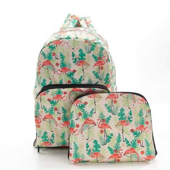 Eco Chic Beige Flamingo Foldable Backpack
