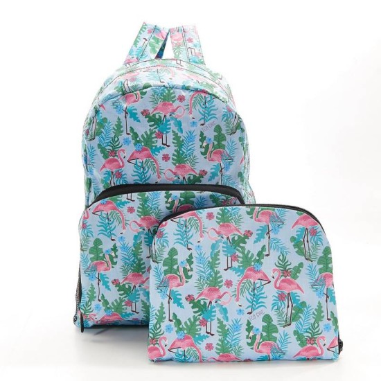 Eco Chic Blue Flamingo Foldable Backpack
