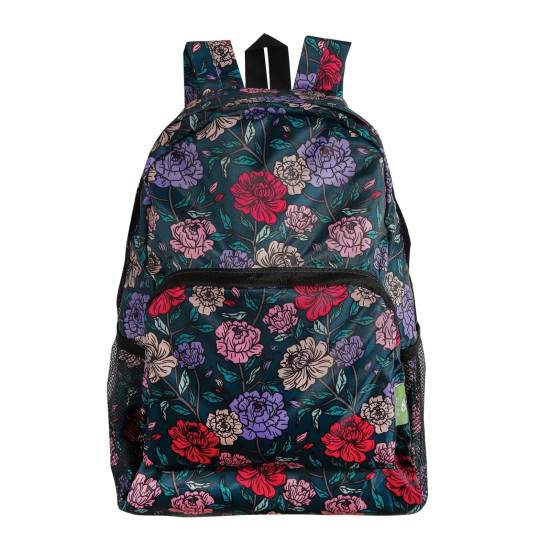 Eco Chic Lightweight Foldable Backpack - Big Bold Floral Green