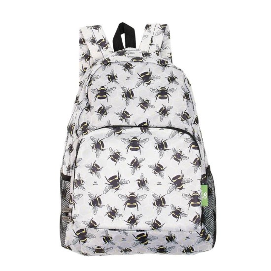 Eco Chic Lightweight Foldable Backpack - Bumble Bees Grey