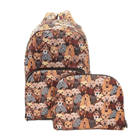 Eco Chic Lightweight Foldable Backpack - Dogs Black