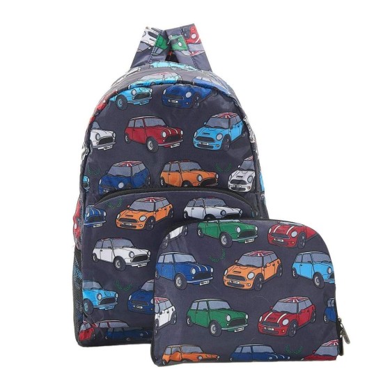Eco Chic Lightweight Foldable Backpack - Mini Cars Grey