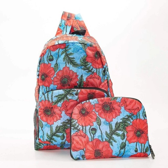 Eco Chic Lightweight Foldable Backpack - Poppies Blue