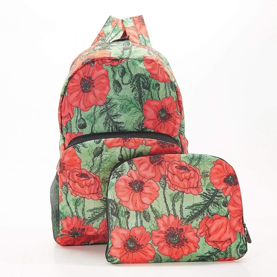 Eco Chic Lightweight Foldable Backpack - Poppies Green