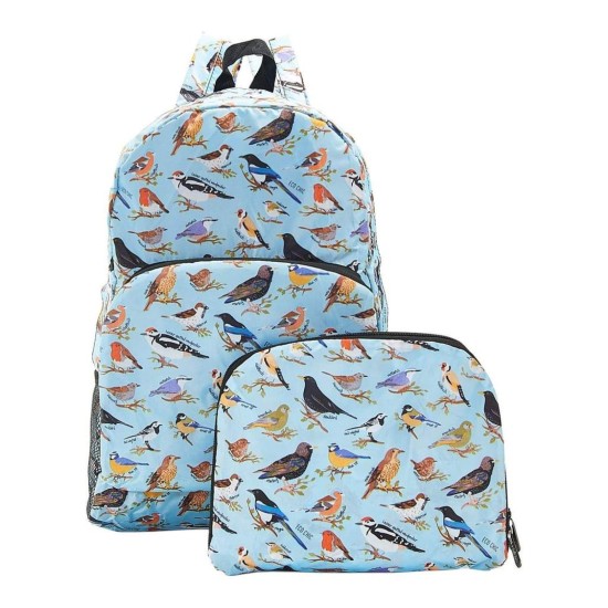 Eco Chic Lightweight Foldable Backpack - Wild Birds Blue
