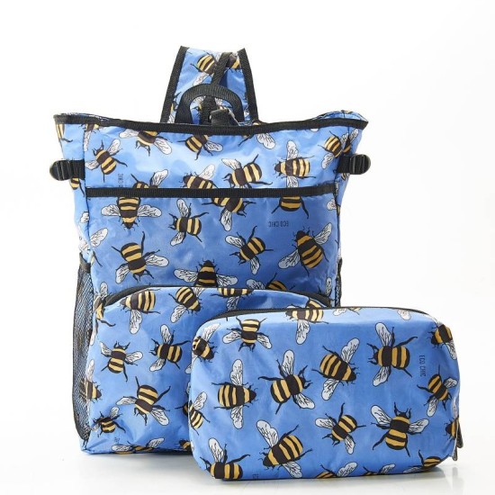Eco Chic Lightweight Foldable Backpack Cooler - Bees Blue