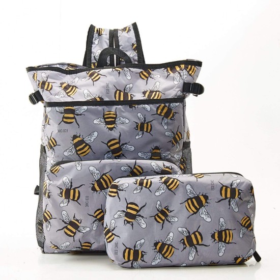Eco Chic Lightweight Foldable Backpack Cooler - Bees Grey