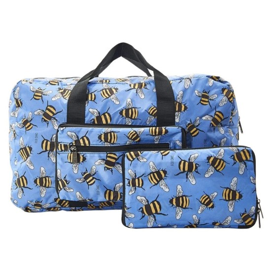 Eco Chic Lightweight Foldable Holdall - Bees Blue