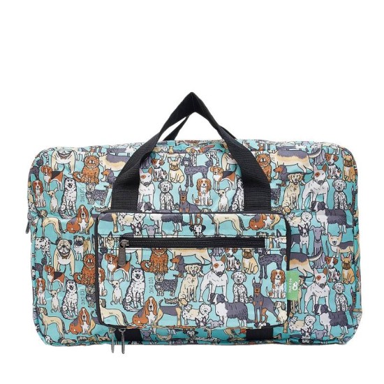 Eco Chic Lightweight Foldable Holdall - Dogs Teal