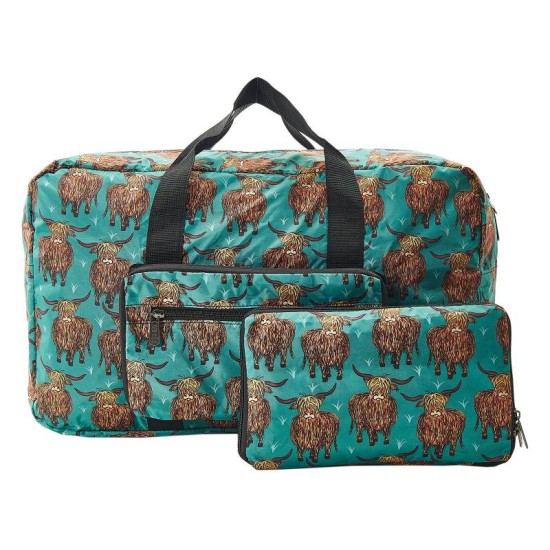 Eco Chic Lightweight Foldable Holdall - Highland Cow Teal