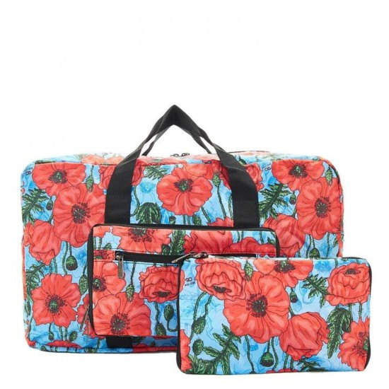 Eco Chic Lightweight Foldable Holdall - Poppies Blue