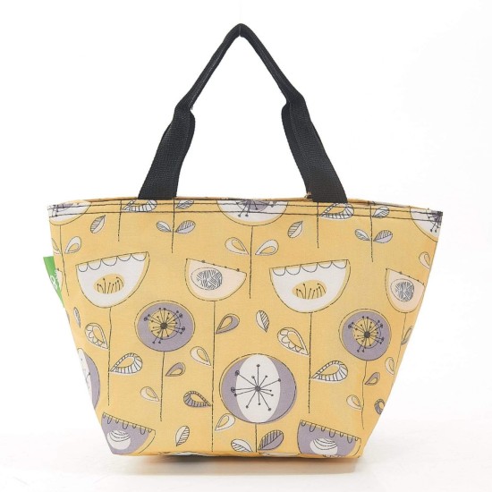 Eco Chic Lightweight Foldable Lunch Bag - 1950's Flower Mustard