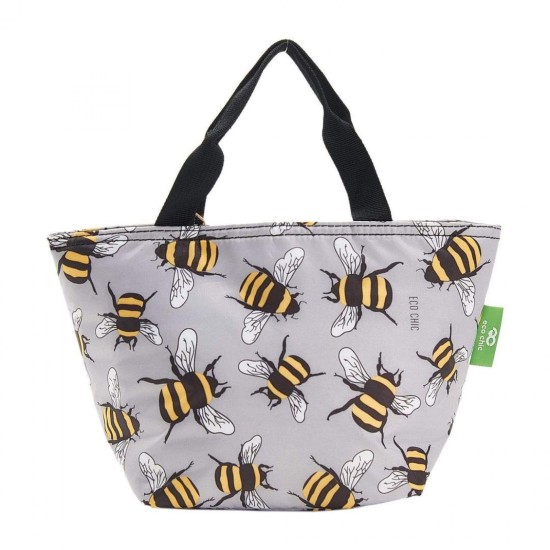 Eco Chic Lightweight Foldable Lunch Bag - Bees Grey