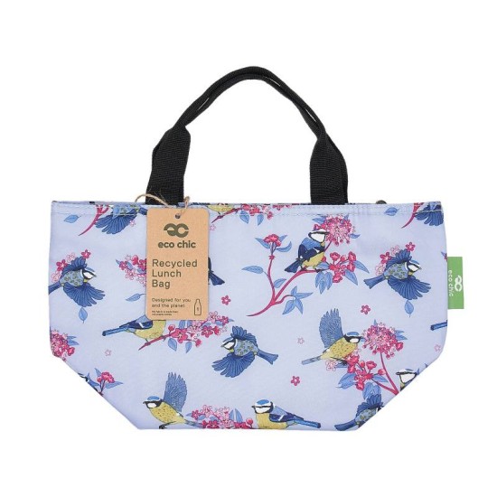 Eco Chic Lightweight Foldable Lunch Bag - Blue Tits Lilac