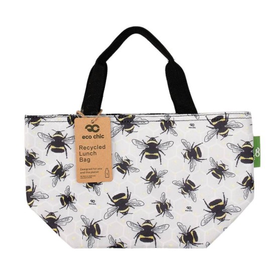 Eco Chic Lightweight Foldable Lunch Bag - Bumble Bees Grey