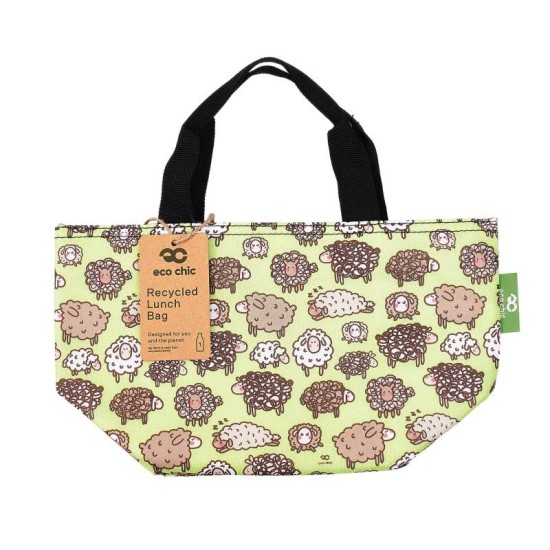 Eco Chic Lightweight Foldable Lunch Bag - Cute Sheep Green