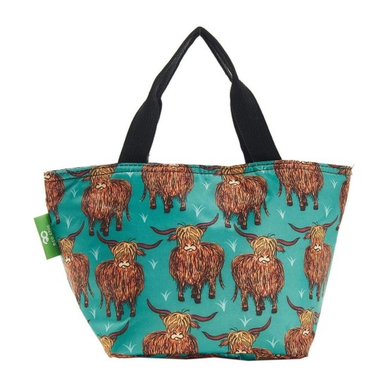 Eco Chic Lightweight Foldable Lunch Bag - Highland Cow Teal
