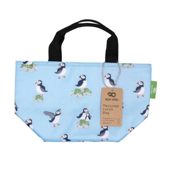 Eco Chic Lightweight Foldable Lunch Bag - Multi Puffin Blue