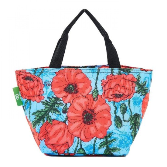 Eco Chic Lightweight Foldable Lunch Bag - Poppies Blue