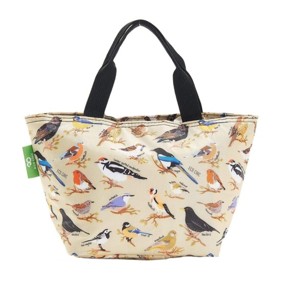 Eco Chic Lightweight Foldable Lunch Bag - Wild Birds Green