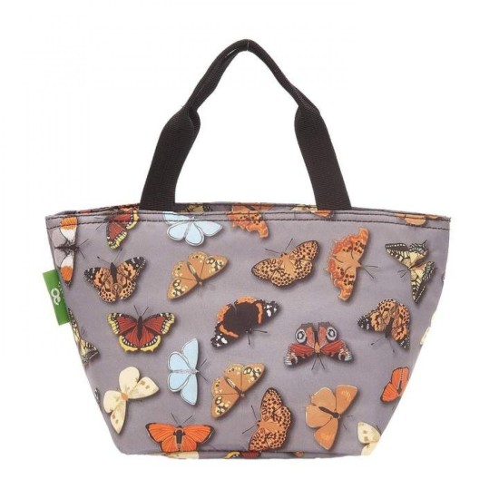 Eco Chic Lightweight Foldable Lunch Bag - Wild Butterflies Grey