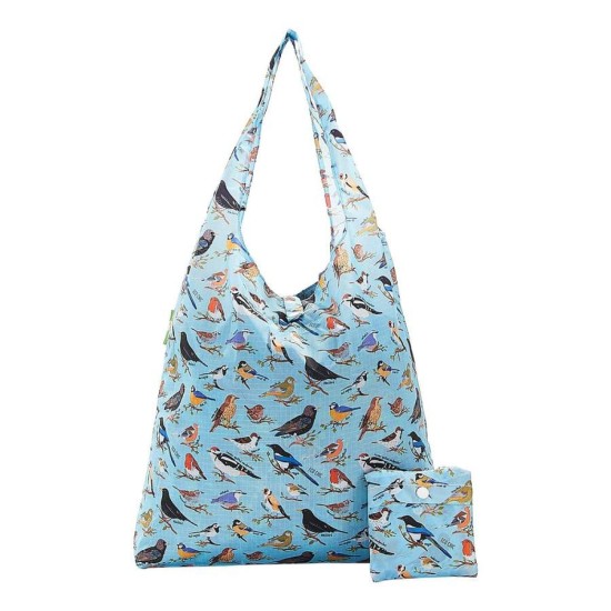 Eco Chic Lightweight Foldable Shopping Bag - Wild Birds Blue