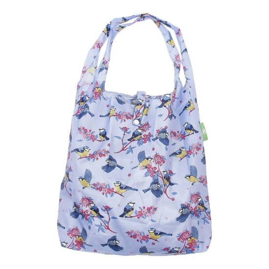 Eco Chic Lightweight Foldable Shopping Bag - Blue Tits Lilac