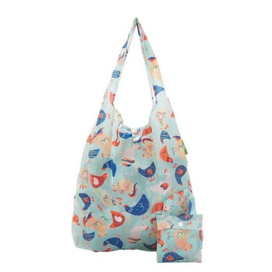 Eco Chic Lightweight Foldable Shopping Bag - Chicken Blue