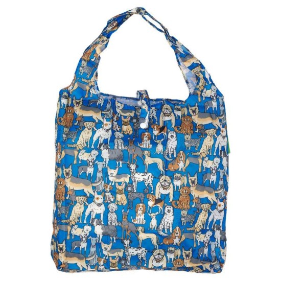 Eco Chic Lightweight Foldable Reusable Shopping Bag - Dogs Blue