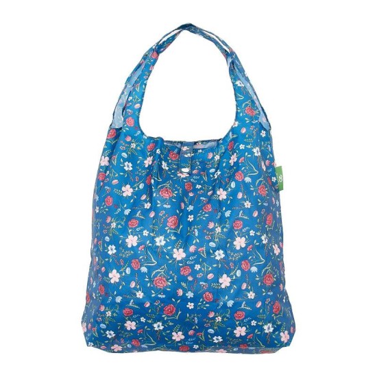 Eco Chic Lightweight Foldable Reusable Shopping Bag - Floral Navy