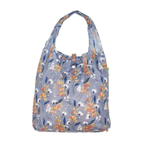 Eco Chic Lightweight Foldable Shopping Bag - Flowers Grey
