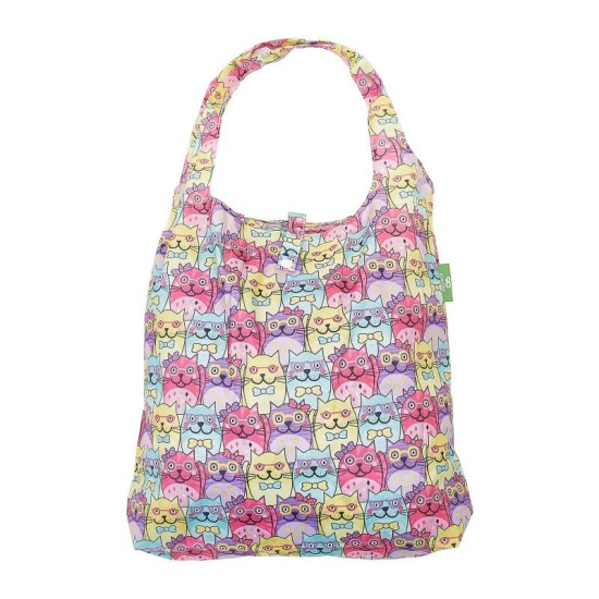 Eco Chic Lightweight Foldable Shopping Bag - Glasses Cats Multi