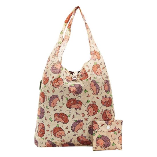 Eco Chic Lightweight Foldable Shopping Bag - Hedgehog Beige
