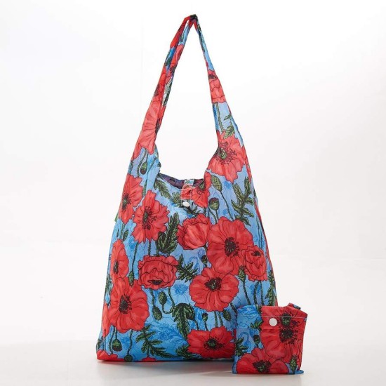 Eco Chic Lightweight Foldable Shopping Bag - Poppies Blue