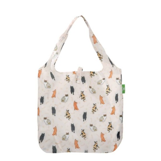 Eco Chic Lightweight Foldable Shopping Bag - Beloved Cats Beige