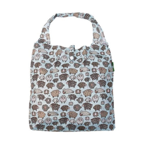 Eco Chic Lightweight Foldable Shopping Bag - Cute Sheep Blue
