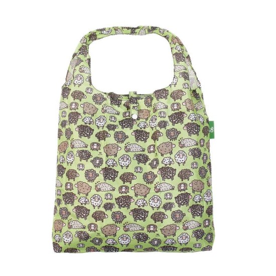 Eco Chic Lightweight Foldable Shopping Bag - Cute Sheep Green