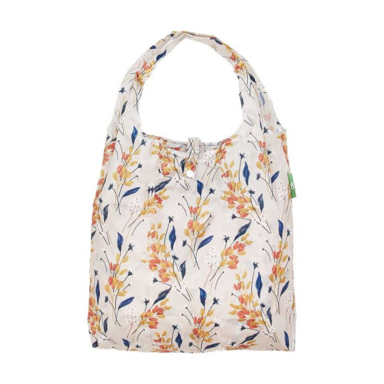 Eco Chic Lightweight Foldable Shopping Bag - Flowers Beige