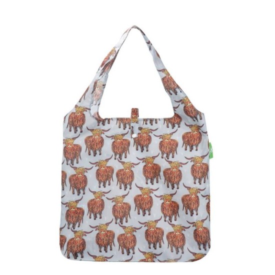 Eco Chic Lightweight Foldable Shopping Bag - Highland Cow Grey
