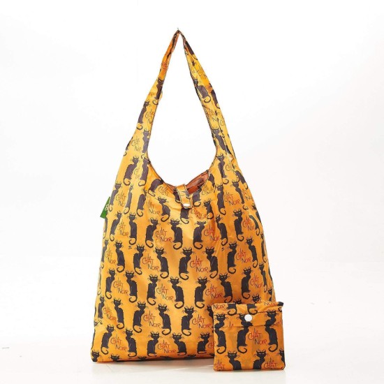 Eco Chic Lightweight Foldable Shopping Bag - Le Chat Noir Mustard