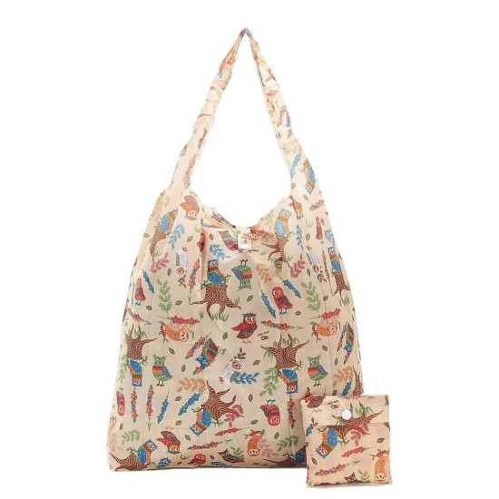 Eco Chic Lightweight Foldable Shopping Bag - Owl Beige