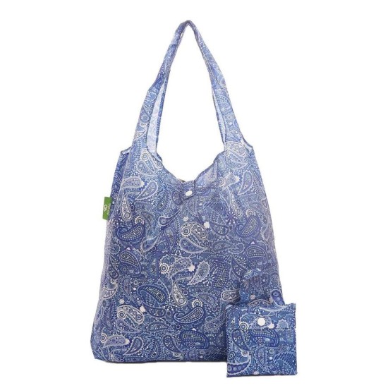 Eco Chic Lightweight Foldable Shopping Bag - Paisley Blue