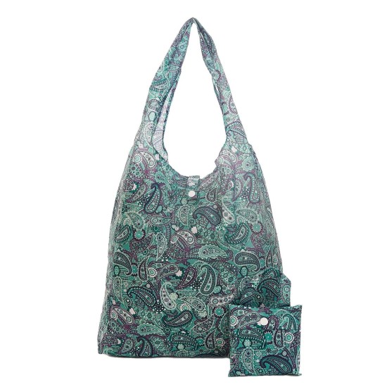 Eco Chic Lightweight Foldable Shopping Bag - Paisley Green