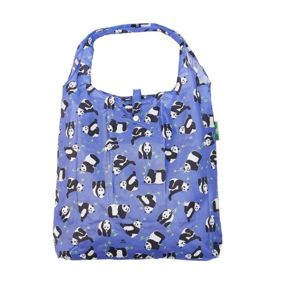 Eco Chic Lightweight Foldable Shopping Bag - Pandas Blue