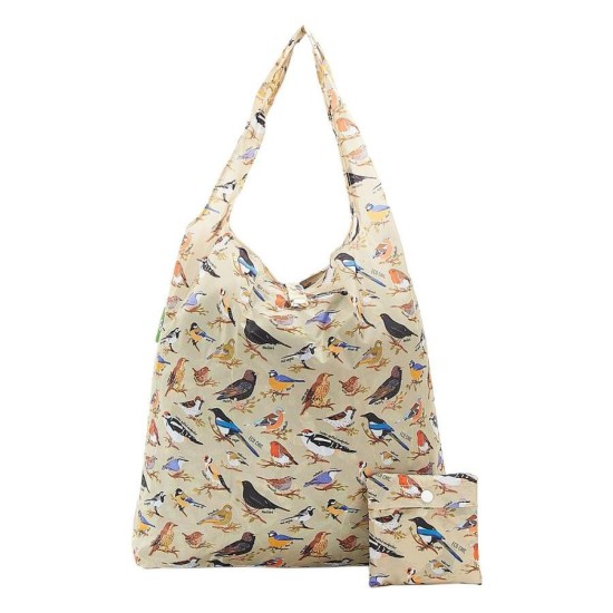 Eco Chic Lightweight Foldable Shopping Bag - Wild Birds Green
