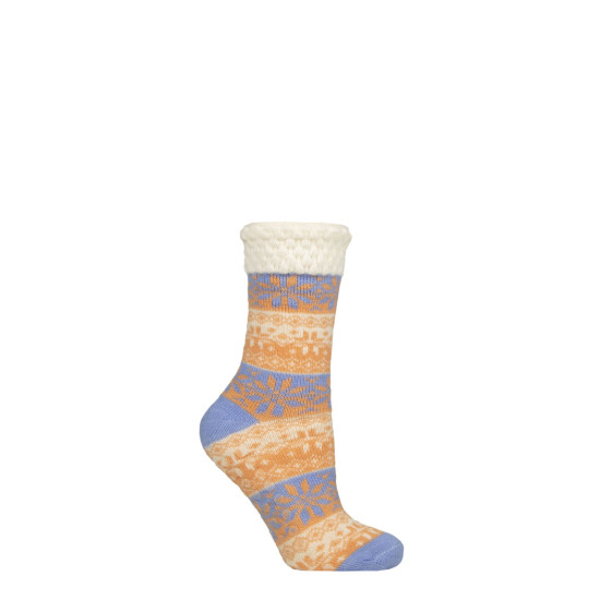 Elle Feather Lined Fairisle Home Socks Coral Blaze