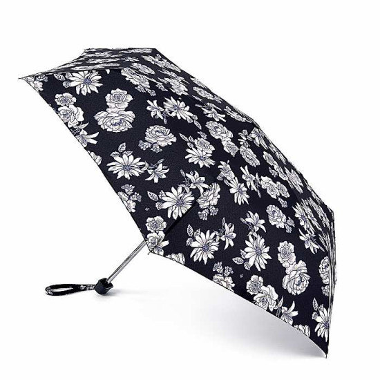 Fulton Miniflat Umbrella - Black and White Floral